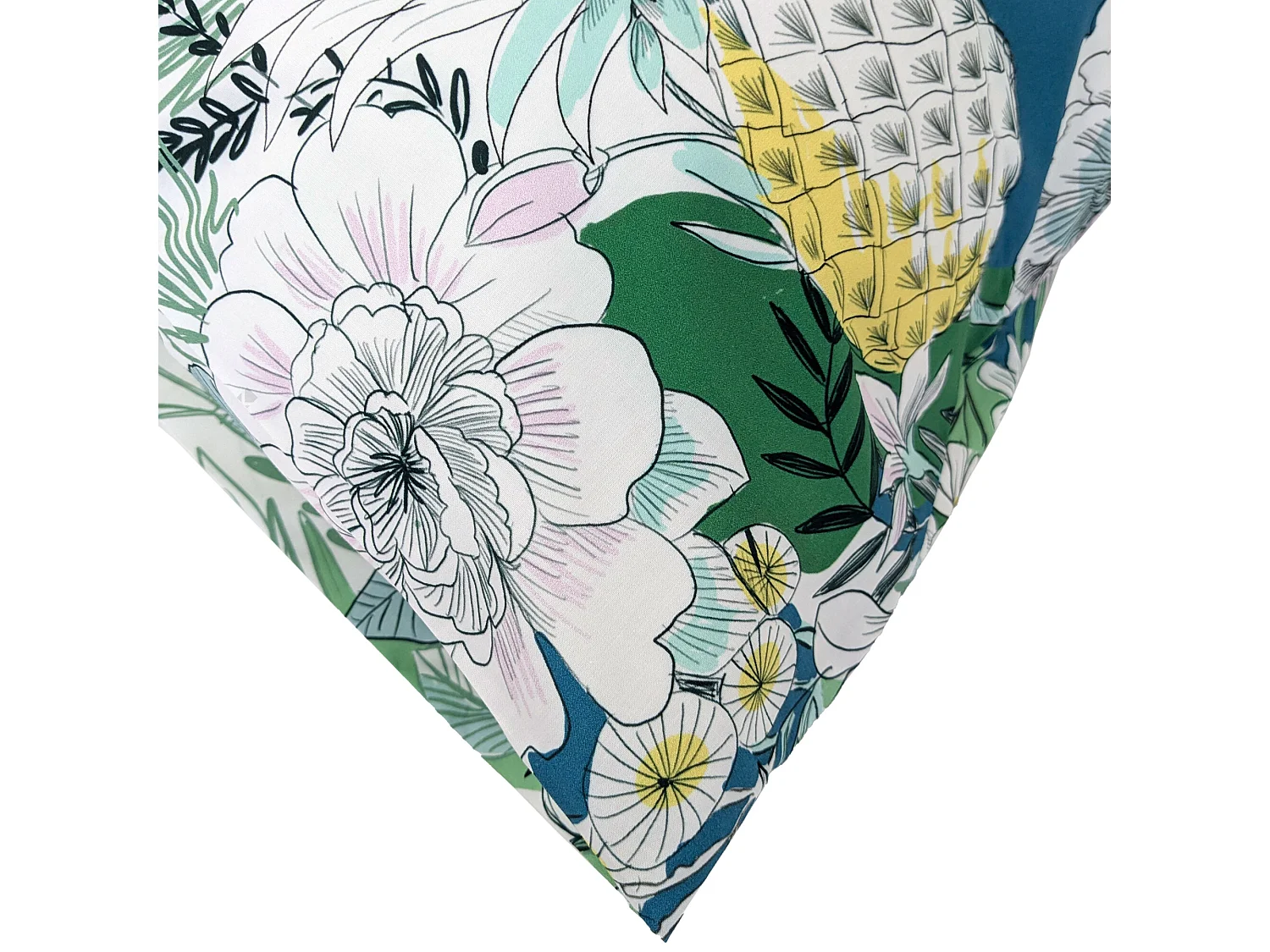 Taie d'oreiller 70x50 cm percale de coton BALI motif floral vert