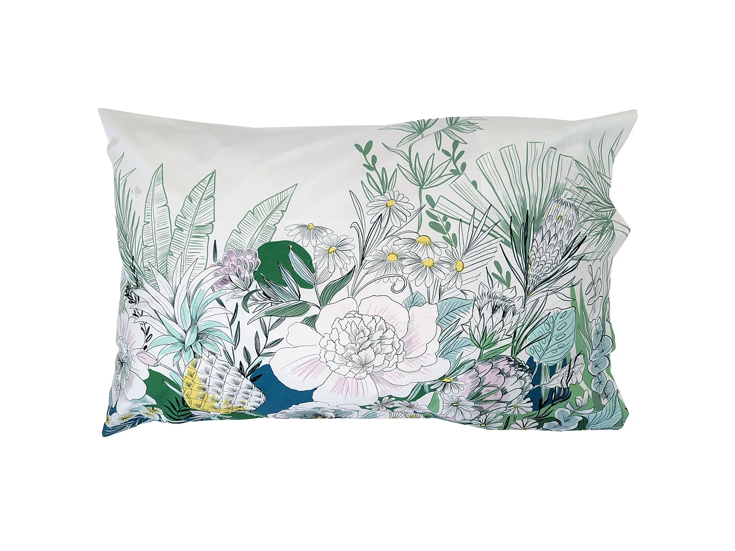 Taie d'oreiller 70x50 cm percale de coton BALI motif floral vert