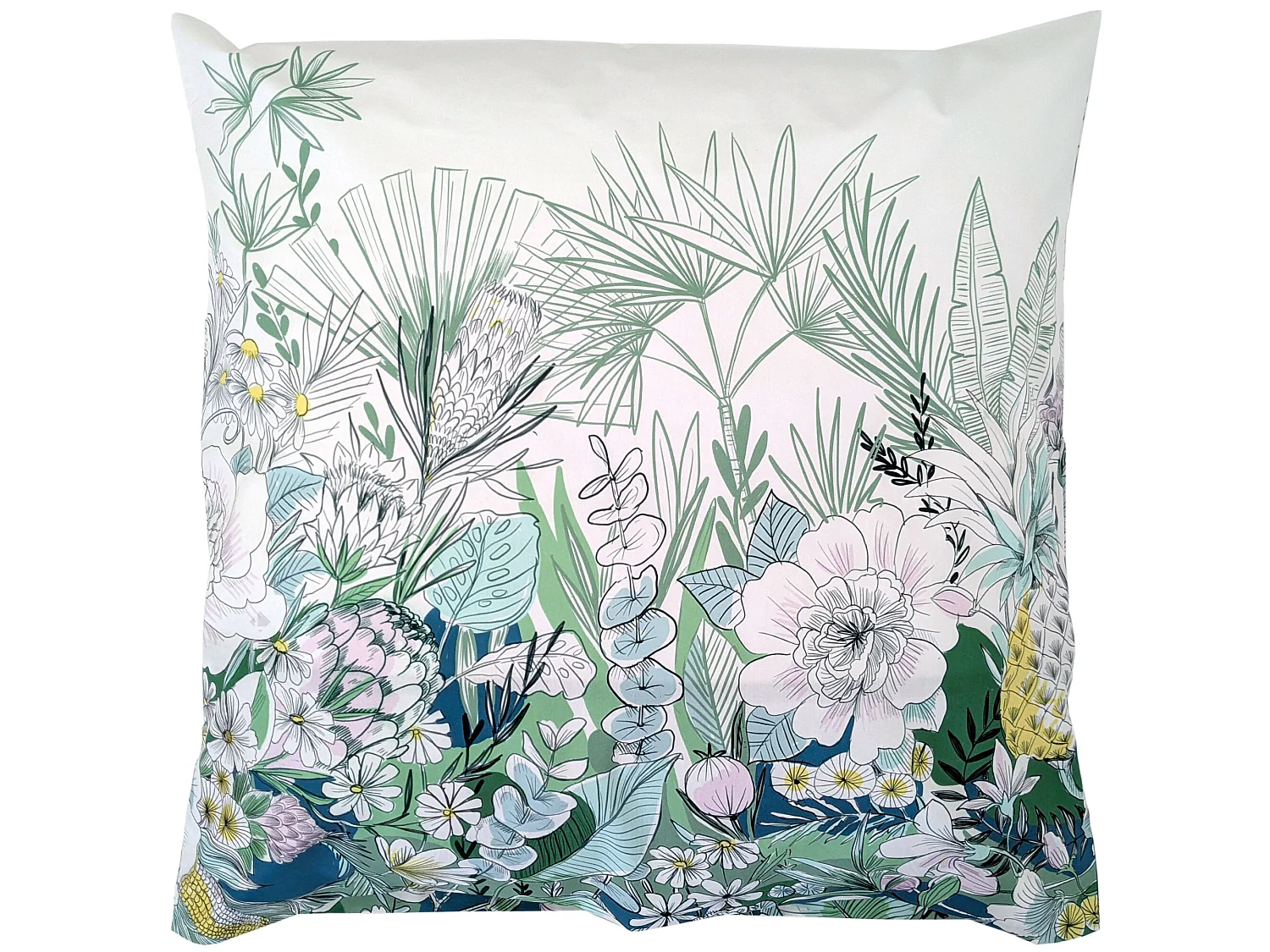 Taie d'oreiller 65x65 cm percale de coton BALI motif floral vert