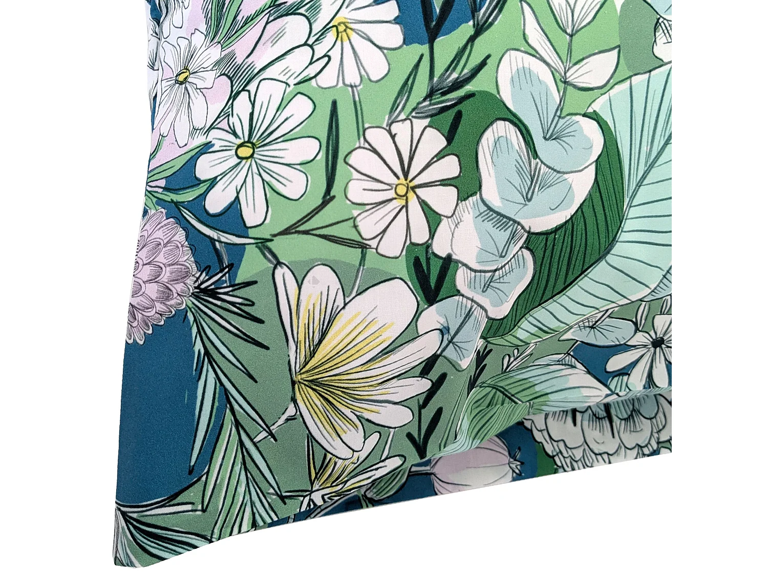 Taie d'oreiller 65x65 cm percale de coton BALI motif floral vert