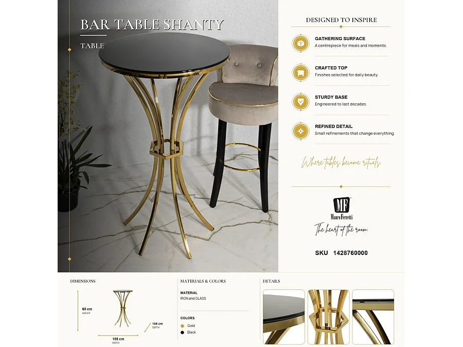 Table de bar en métal et verre Shanty 60 x 108 cm