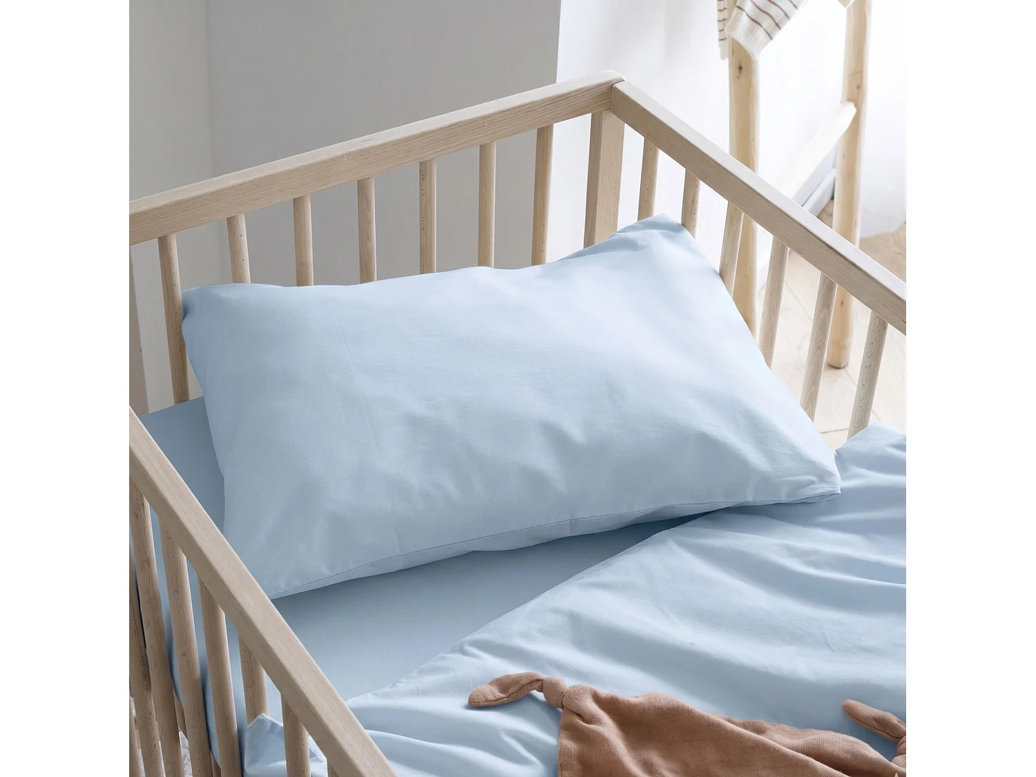 Taie d'oreiller bébé coton lavé 40x60 - SOMEO Bleu ciel