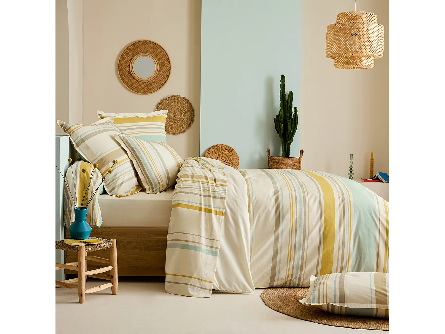 Taie d'oreiller 65x65 cm coton HUGO beige/moutarde