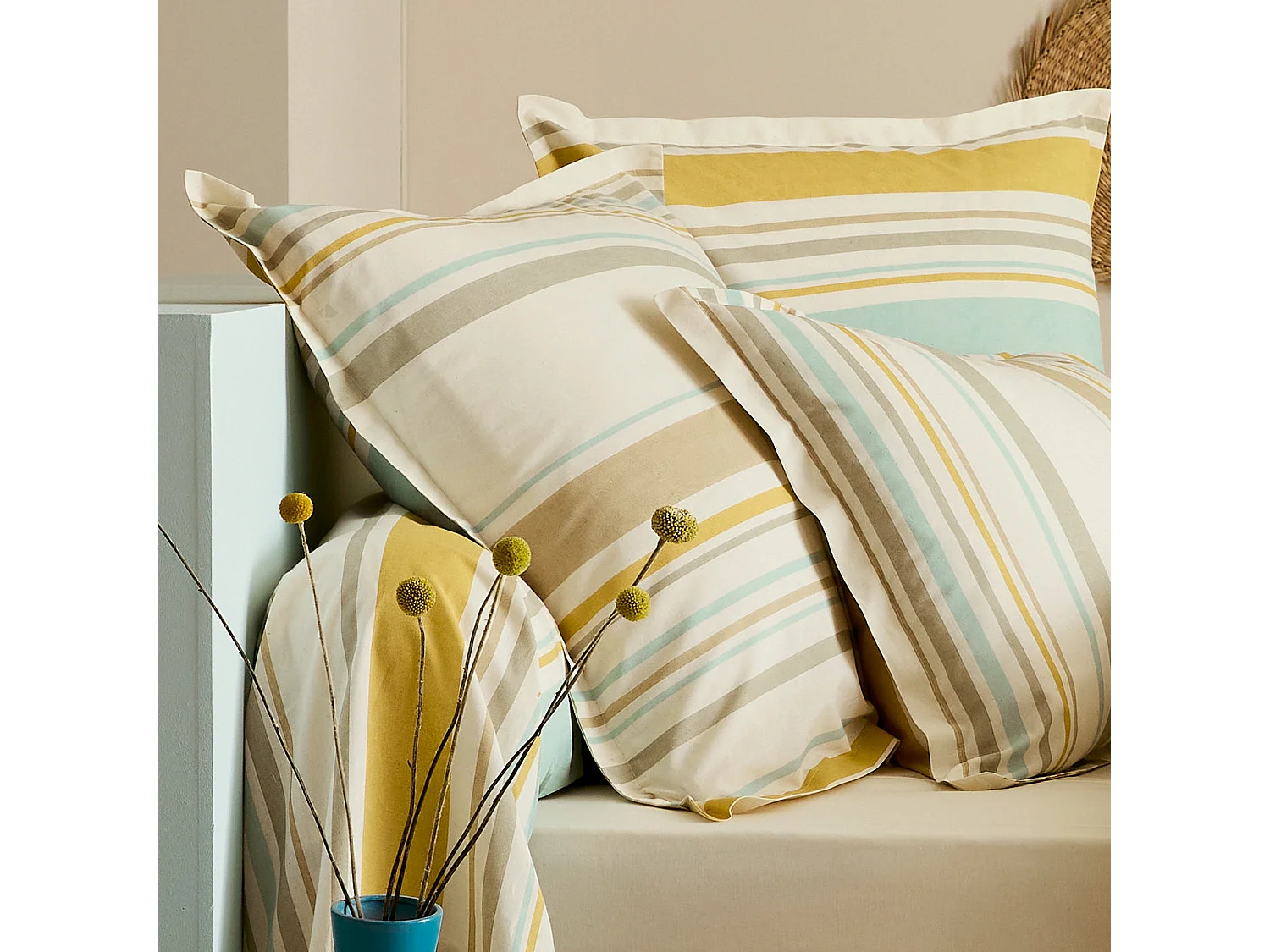 Taie d'oreiller 65x65 cm coton HUGO beige/moutarde