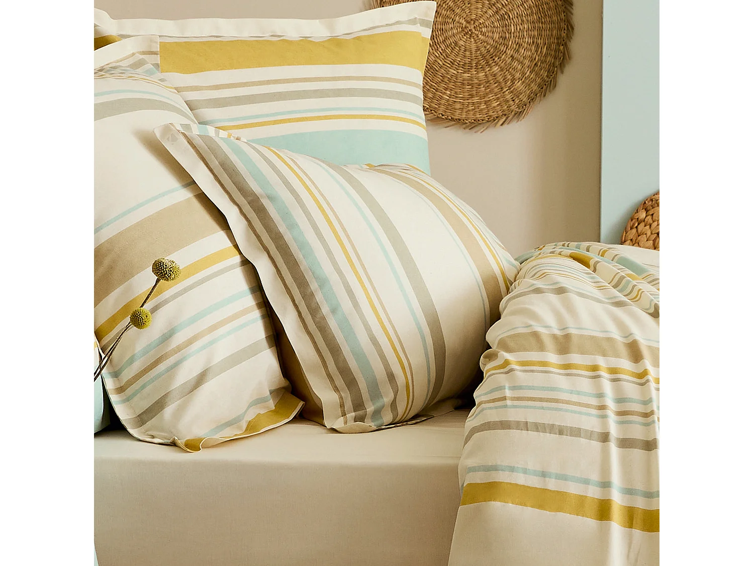 Taie d'oreiller 50x70 cm coton HUGO beige/moutarde