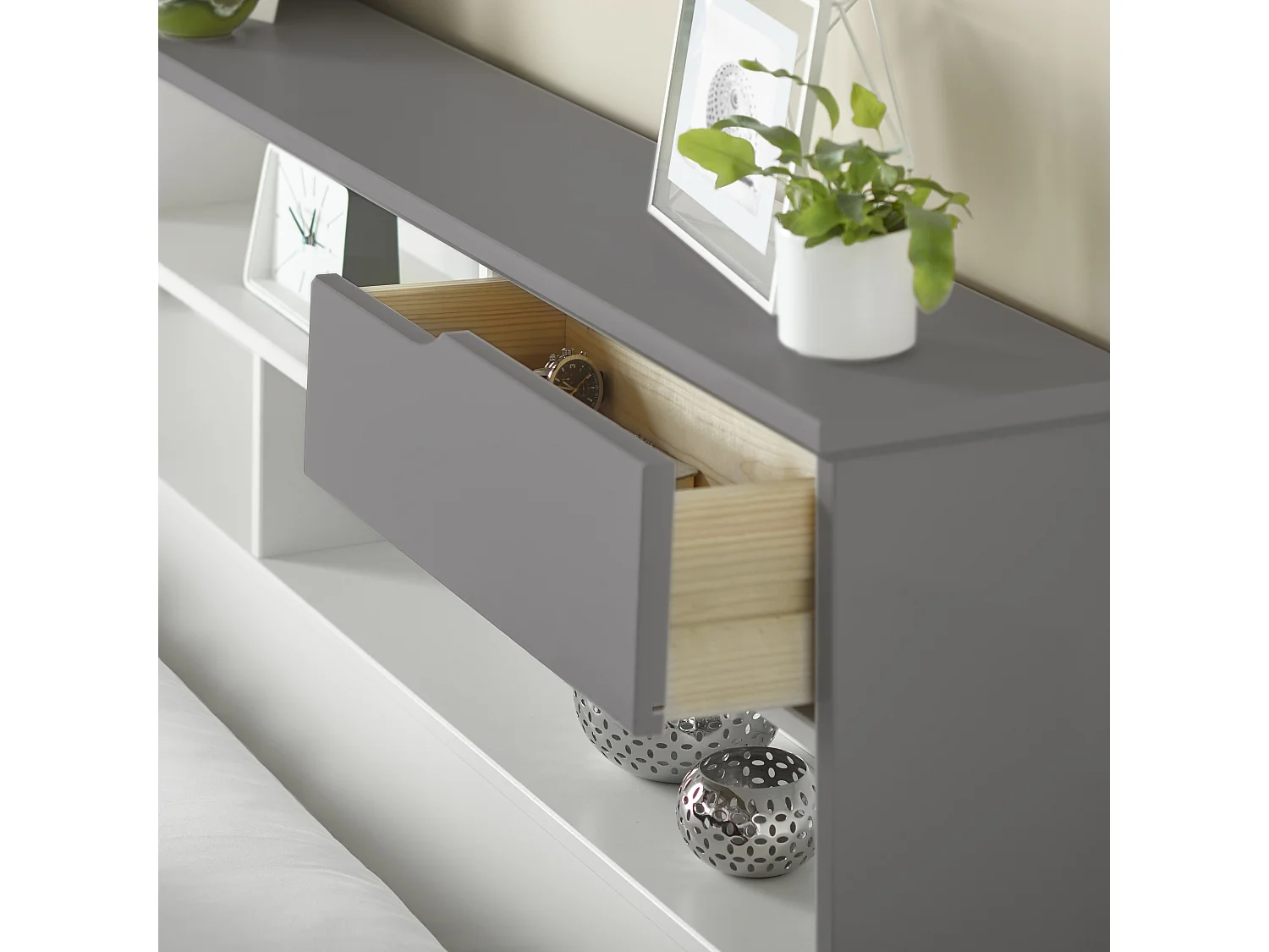 Fabio Grey And White Wooden Bed With 2 Drawer King Size