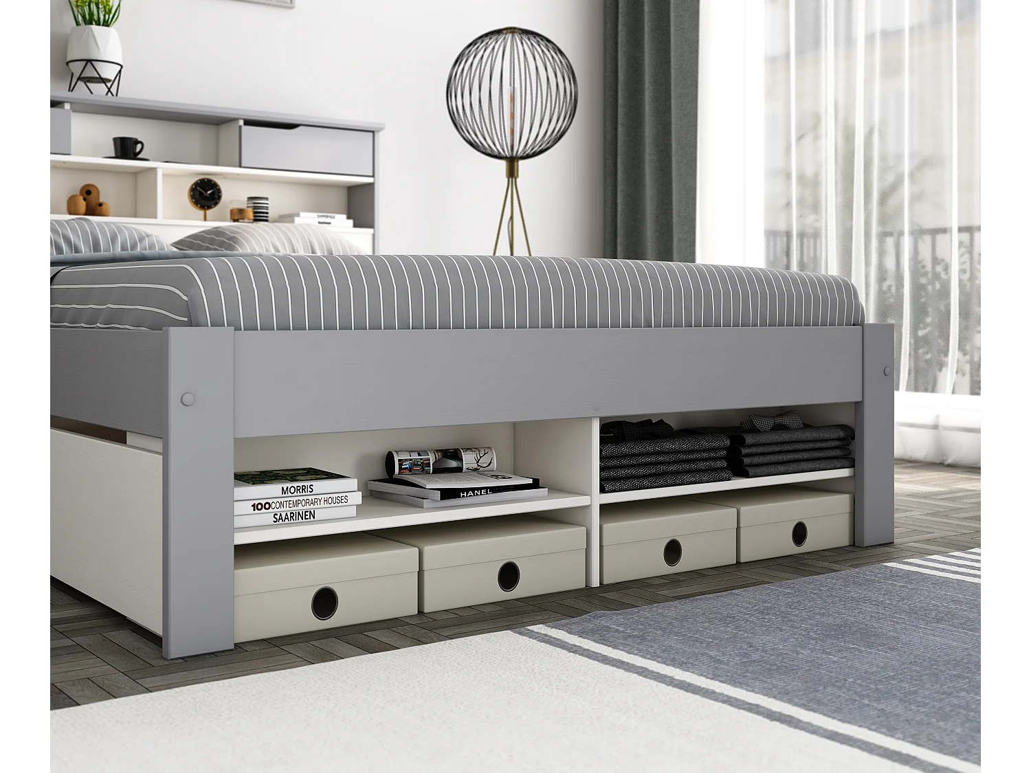 Fabio Grey And White Wooden Bed With 1 Drawer King Size