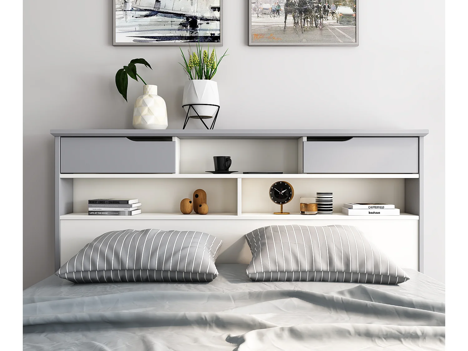Fabio Grey And White Wooden Bed With 1 Drawer King Size