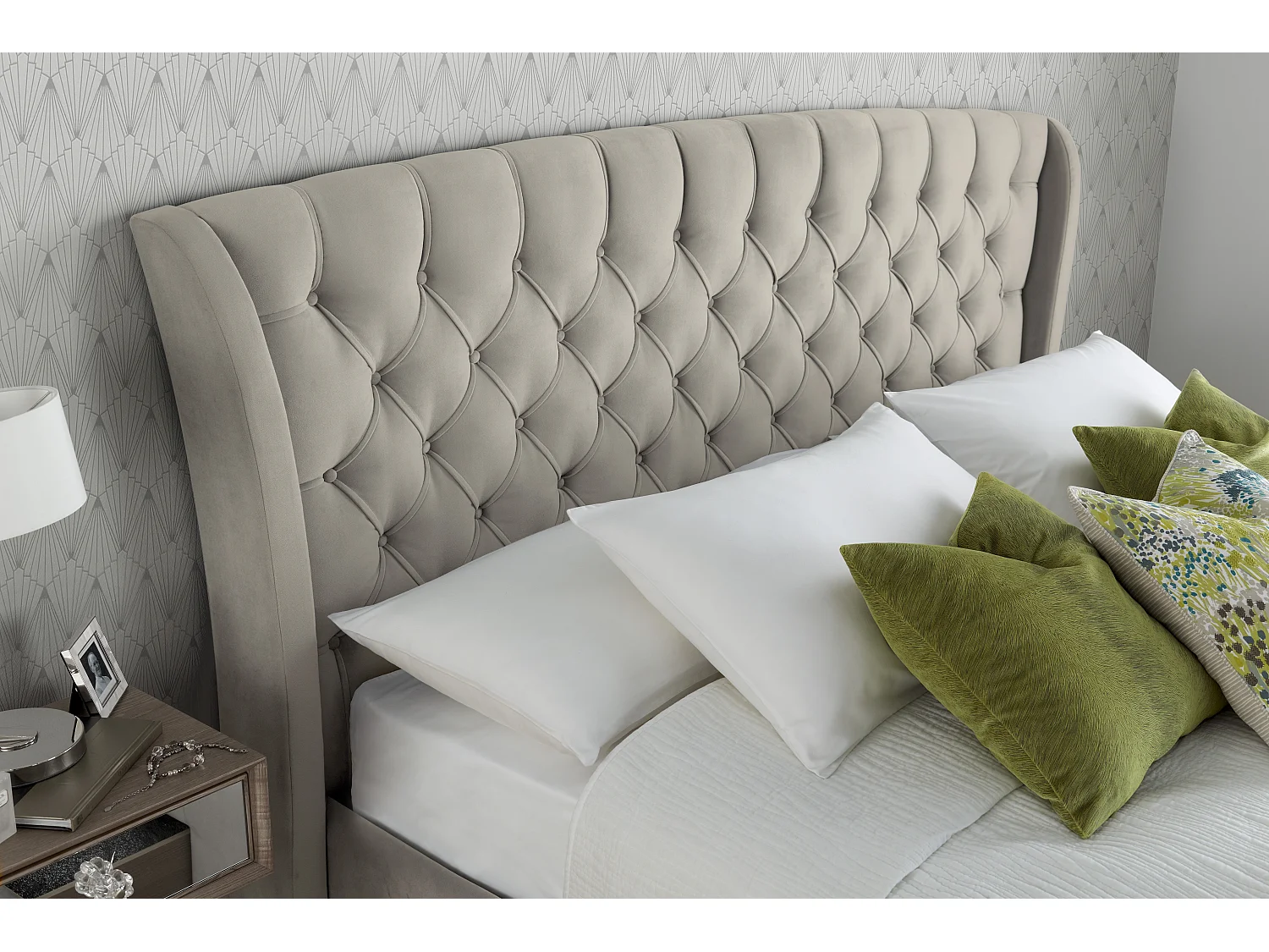 Newton Warm Stone Velvet 4 Drawer Storage Bed Kingsize