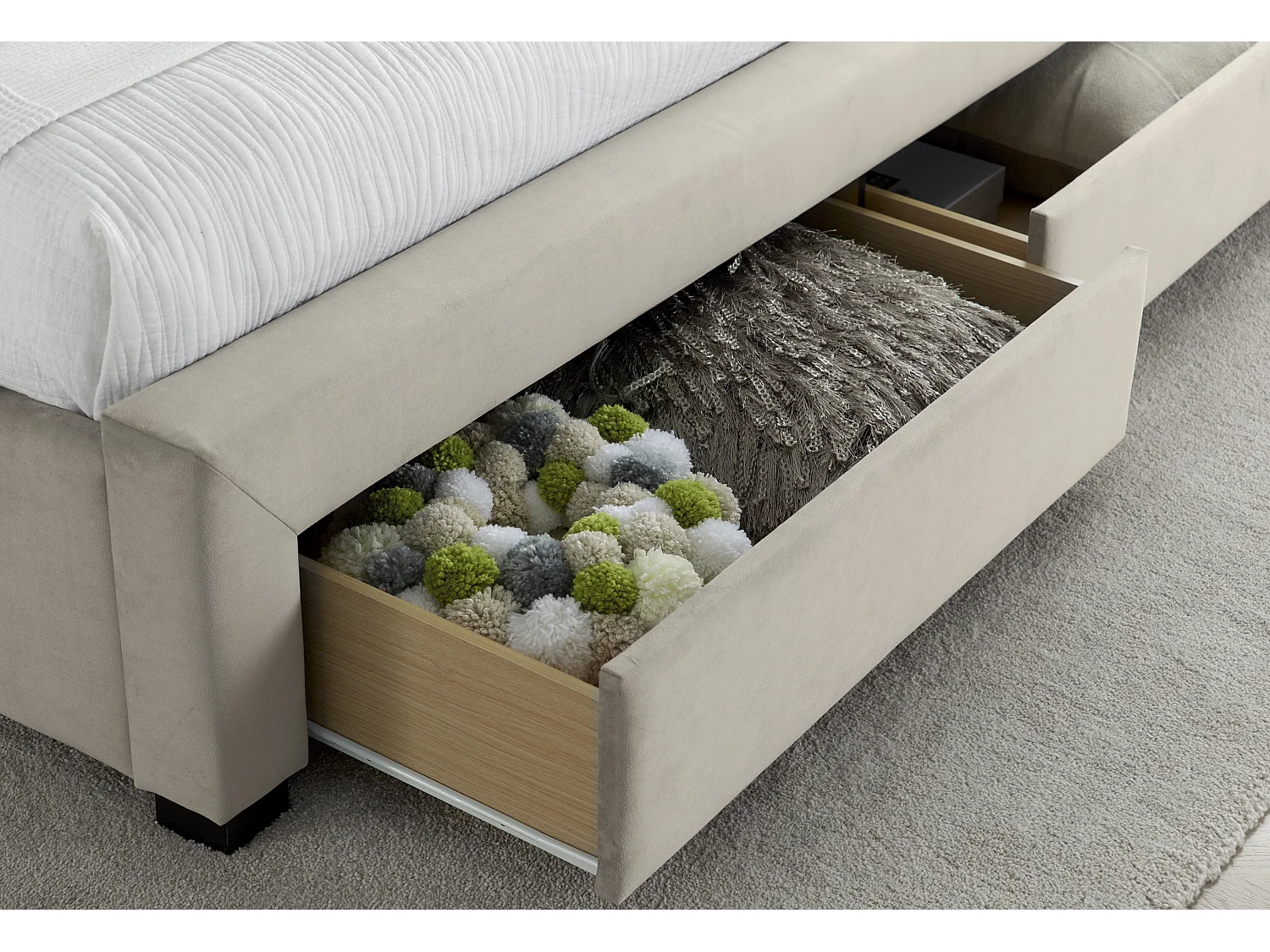Newton Warm Stone Velvet 4 Drawer Storage Bed Kingsize