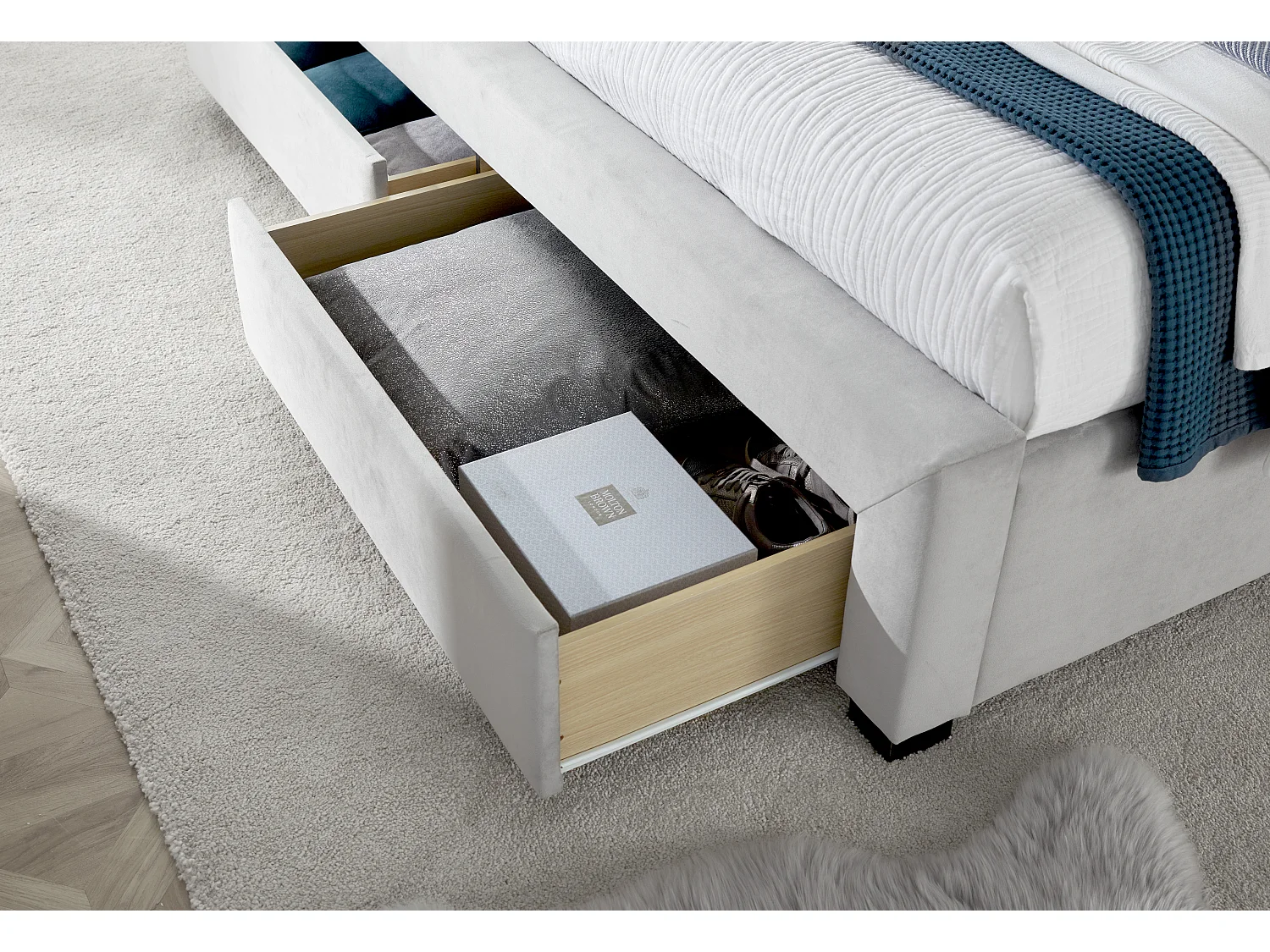Newton Grey Velvet 4 Drawer Storage Bed King Size