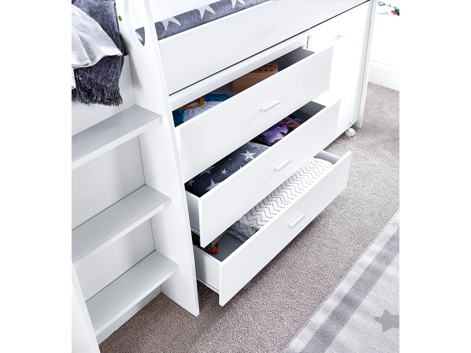 Ersa White Mid Sleeper Bed With Desk And Spring Mattress