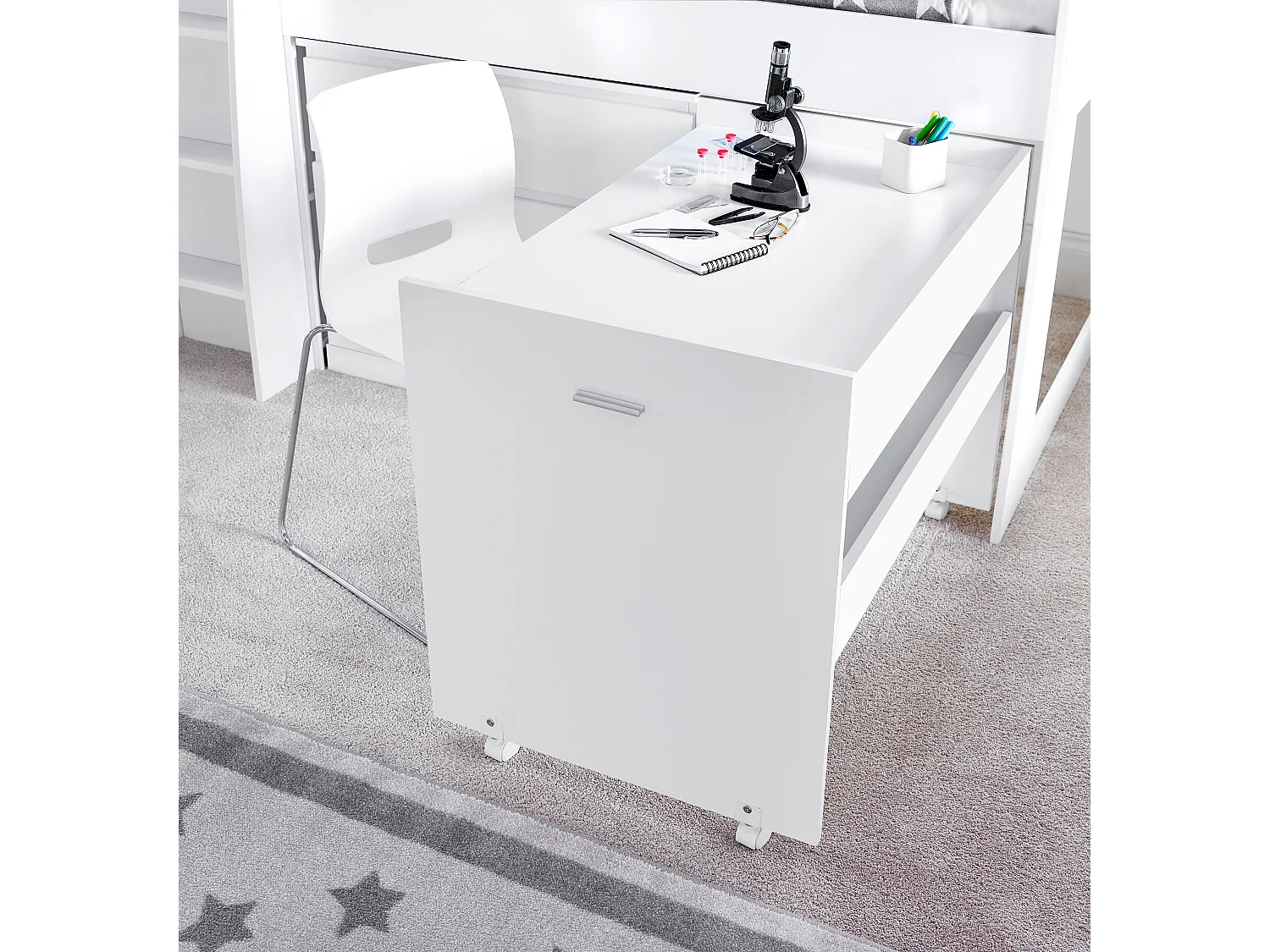 Ersa White Mid Sleeper Bed With Desk And Memory Foam Mattress