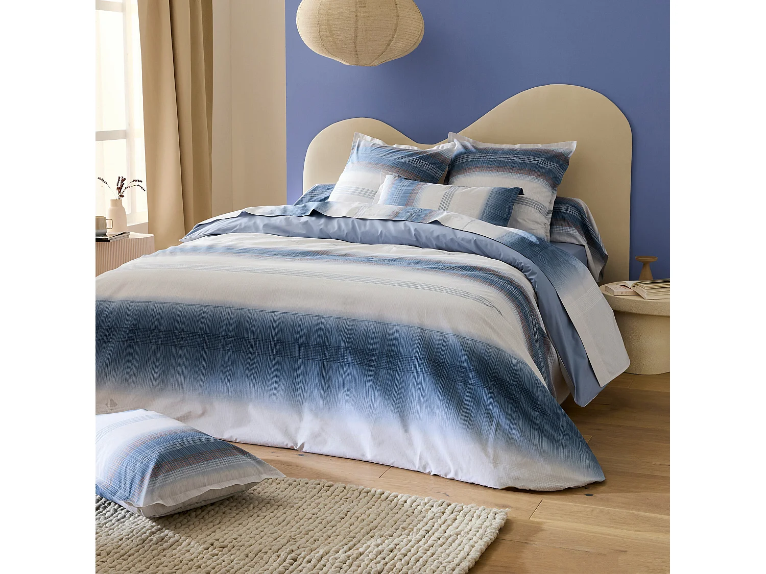 Taie d'oreiller 65x65 cm en 100% percale de coton ESTEBAN bleu