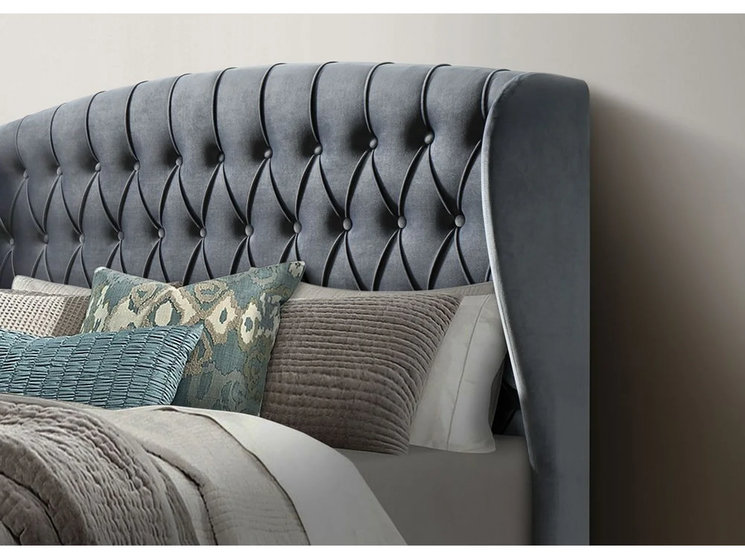 Warwick Grey Velvet Ottoman Bed Double