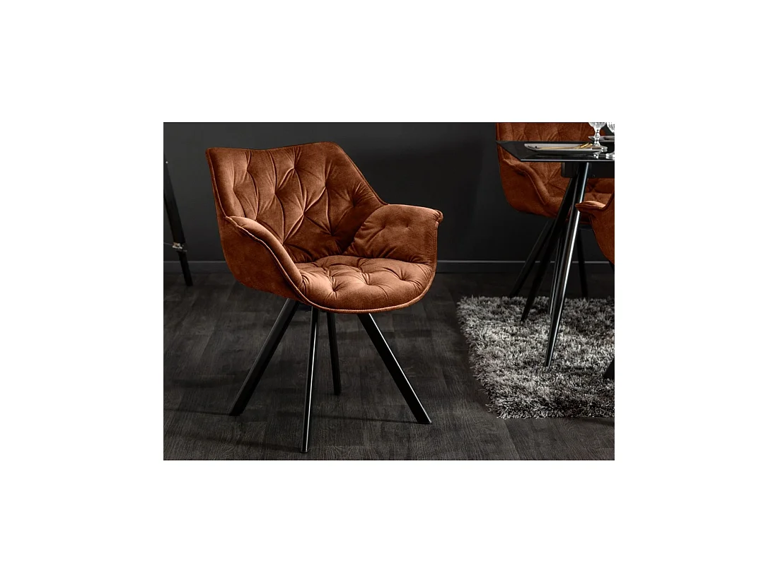 Lote de 2 sillas de diseño COMFY giratorias 180° en terciopelo marrón capitonado y patas negras