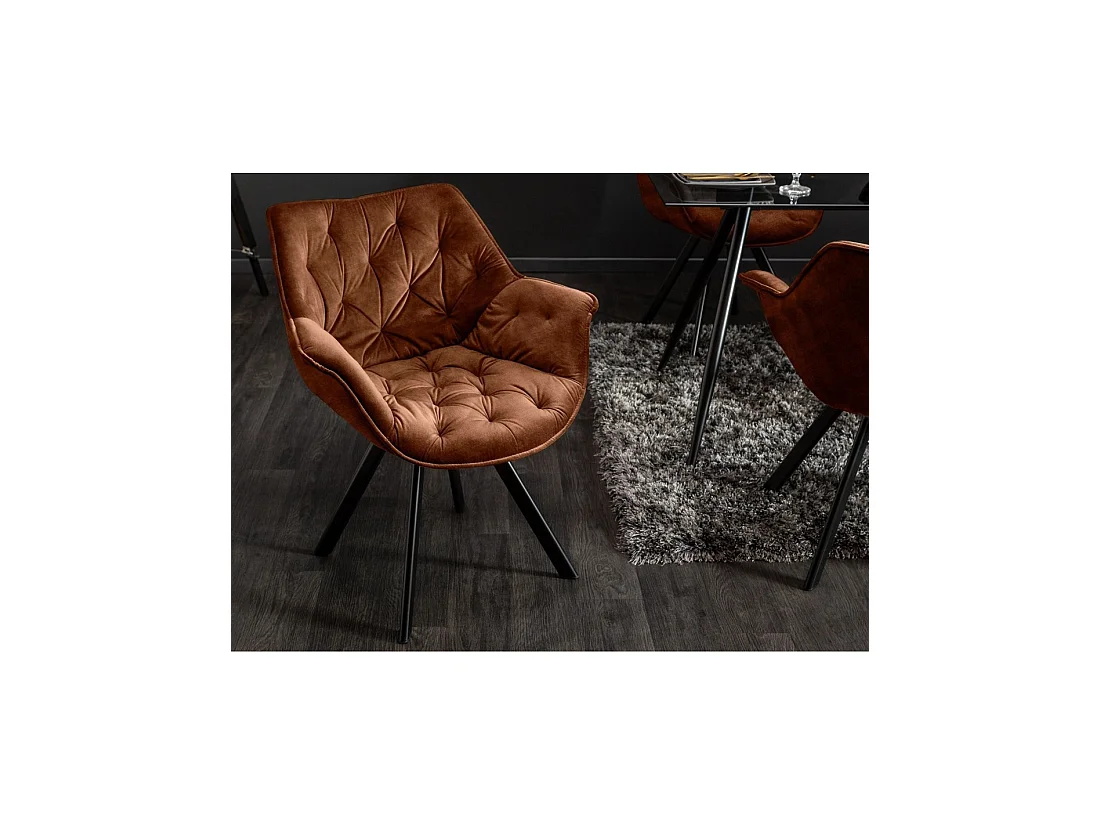 Lote de 2 sillas de diseño COMFY giratorias 180° en terciopelo marrón capitonado y patas negras