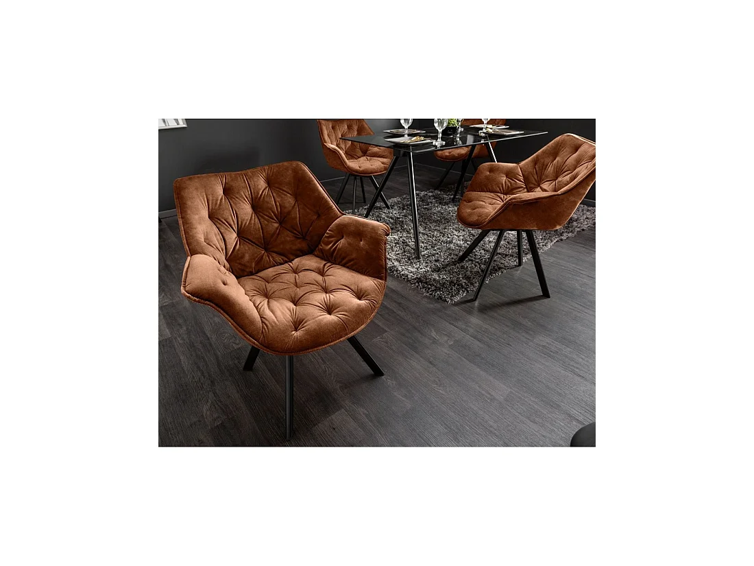 Lote de 2 sillas de diseño COMFY giratorias 180° en terciopelo marrón capitonado y patas negras