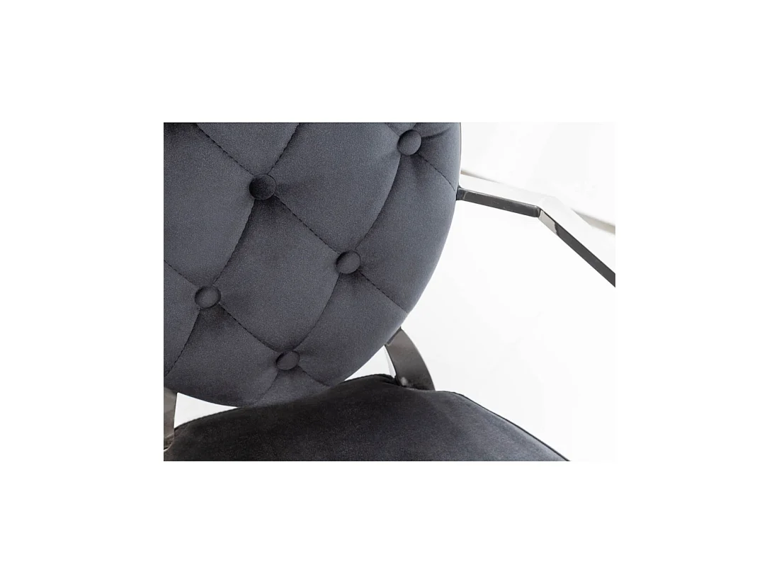Chaise baroque VELENA en velours noir capitonné avec accoudoirs et structure argentée