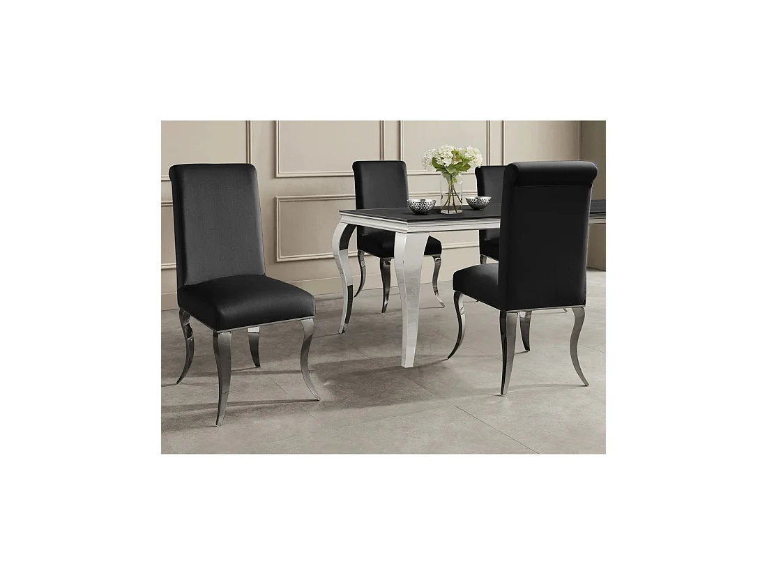Lot de 2 chaises baroques VELENA en velours noir avec haut dossier et pieds argentés galbés