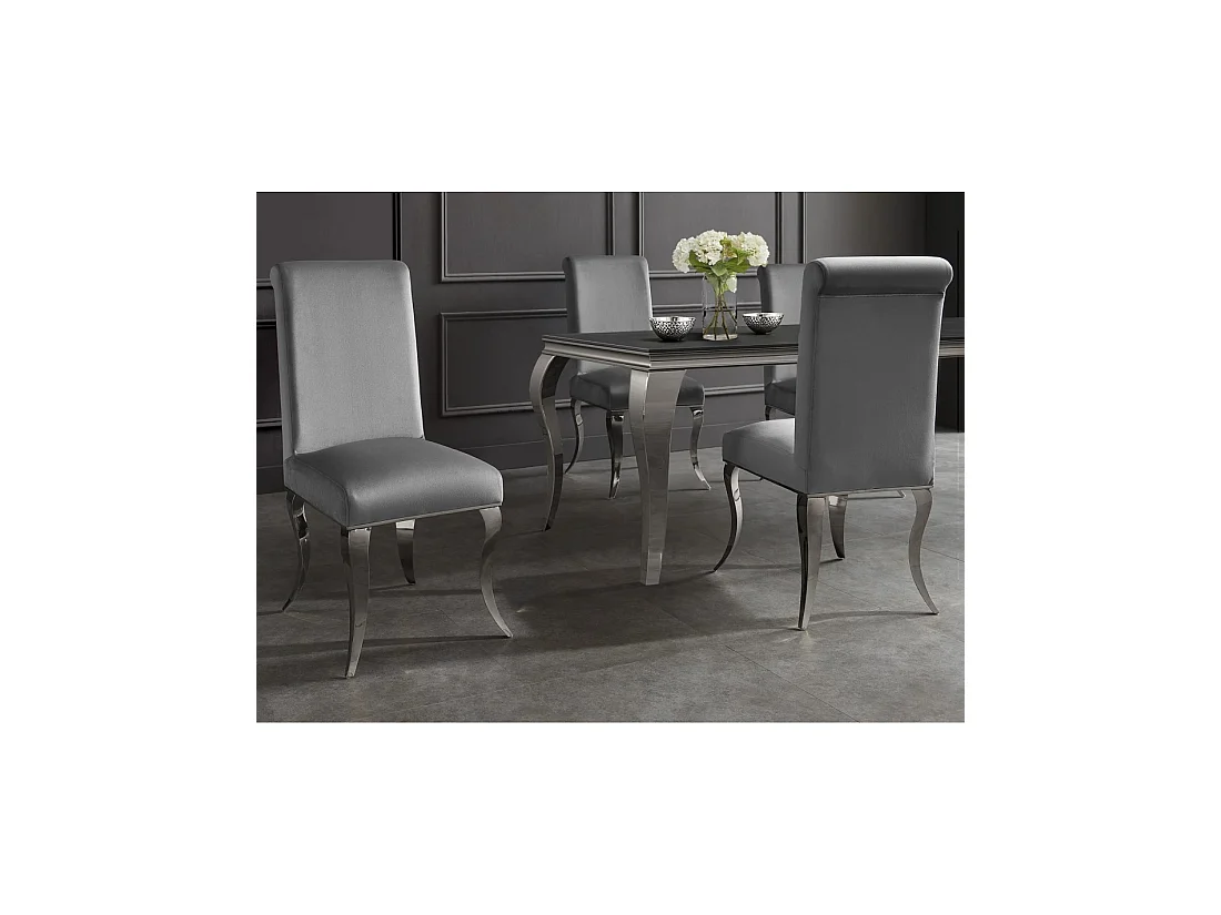 Lot de 2 chaises baroques VELENA en velours gris avec haut dossier et pieds argentés galbés