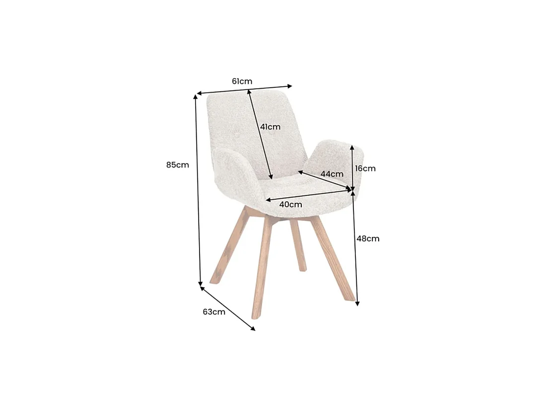 Set van 2 SORRANO designstoelen, 360° draaibaar, in lichtgrijze bouclé stof en met licht eiken poten