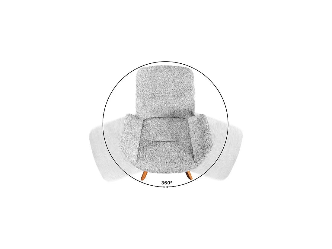 Set van 2 SORRANO designstoelen, 360° draaibaar, in lichtgrijze bouclé stof en met licht eiken poten
