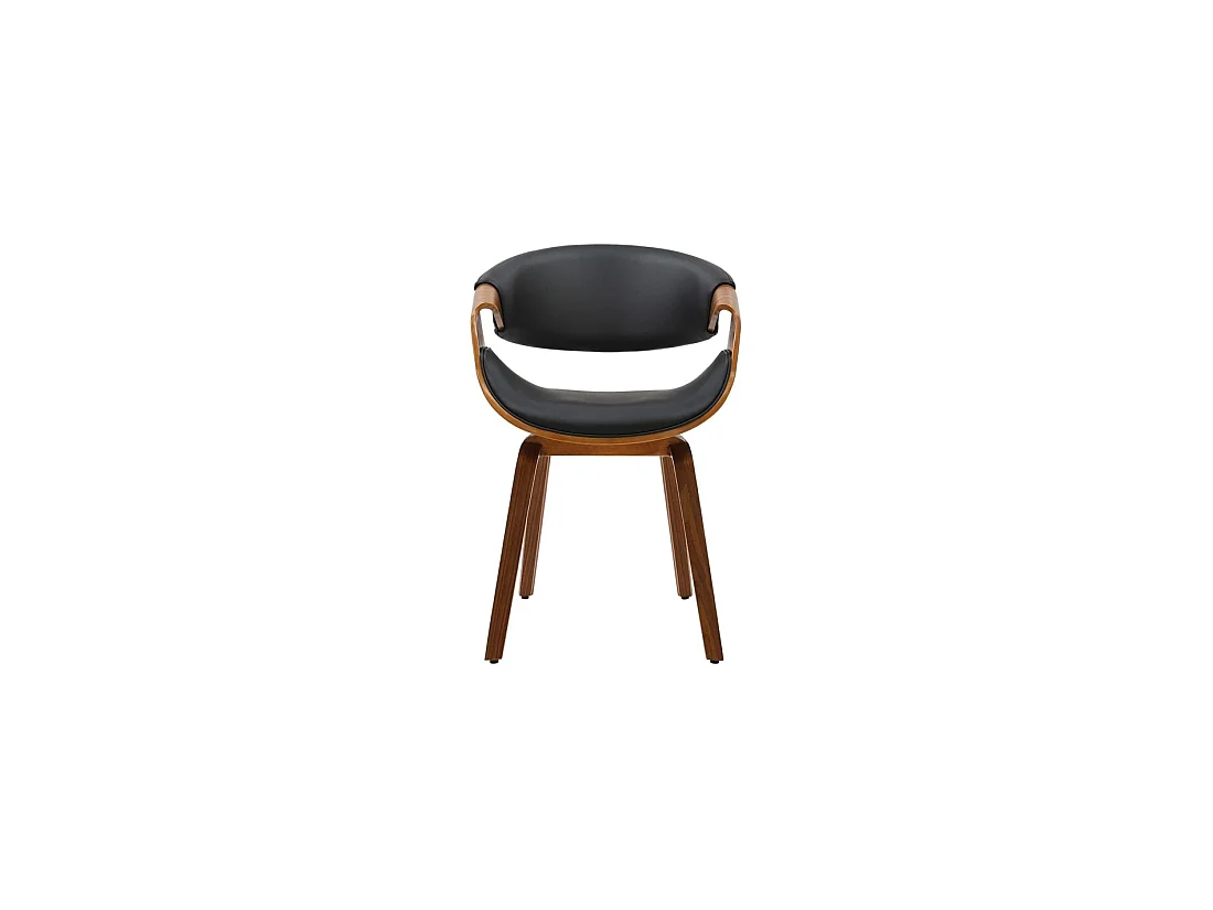 Silla contemporánea NERA en cuero artificial negro y estructura efecto madera oscura con apoyabrazos