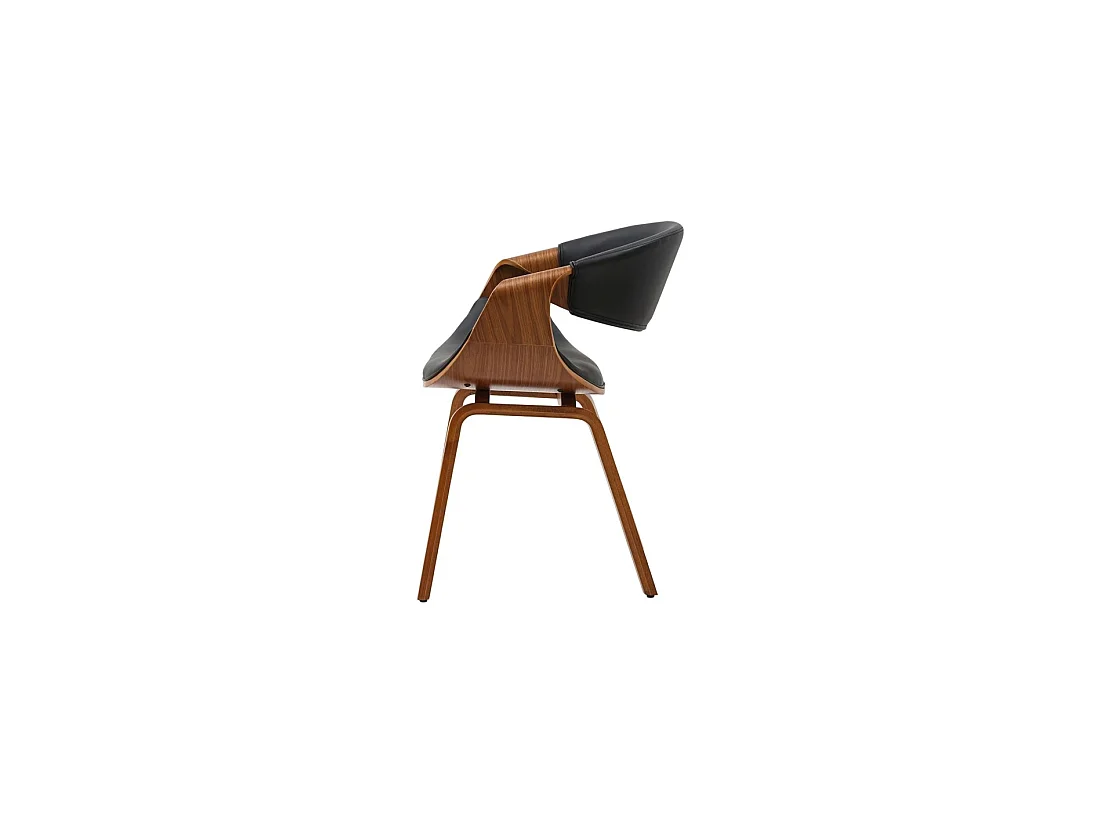 Silla contemporánea NERA en cuero artificial negro y estructura efecto madera oscura con apoyabrazos
