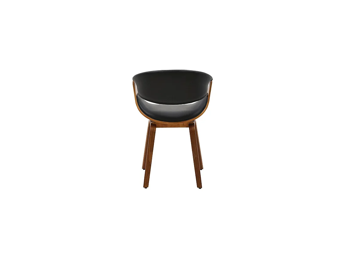 Silla contemporánea NERA en cuero artificial negro y estructura efecto madera oscura con apoyabrazos
