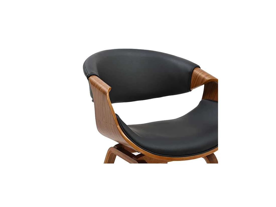 Silla contemporánea NERA en cuero artificial negro y estructura efecto madera oscura con apoyabrazos