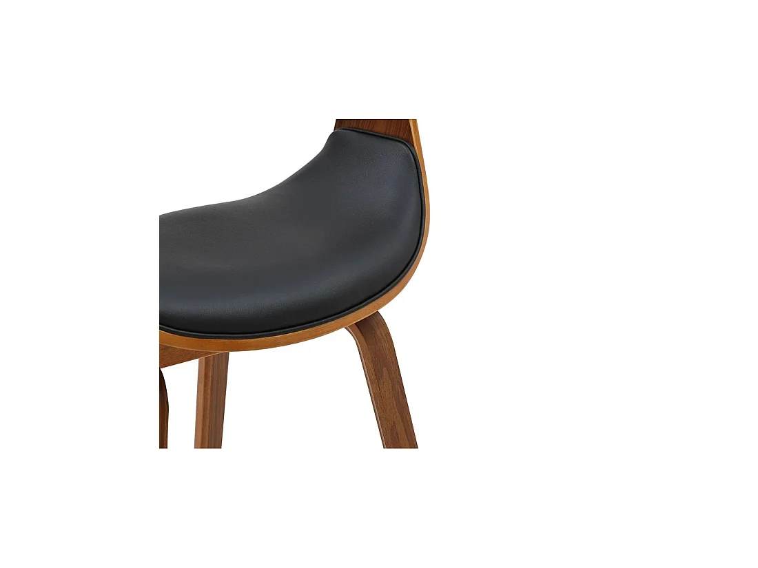 Silla contemporánea NERA en cuero artificial negro y estructura efecto madera oscura con apoyabrazos