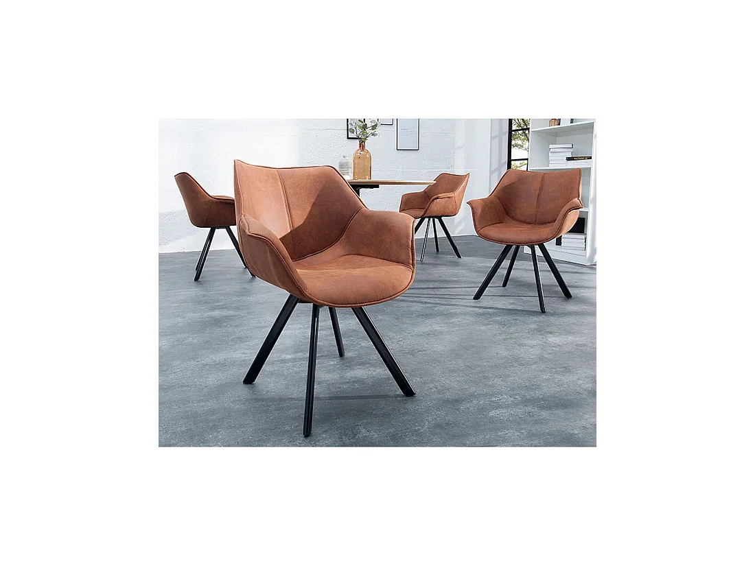 Lote de 2 sillas de diseño COMFY giratorias 180° en microfibra marrón y patas negras