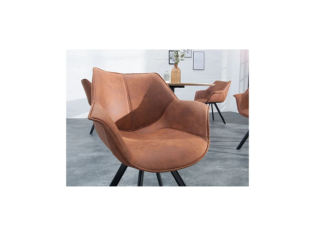 Lote de 2 sillas de diseño COMFY giratorias 180° en microfibra marrón y patas negras