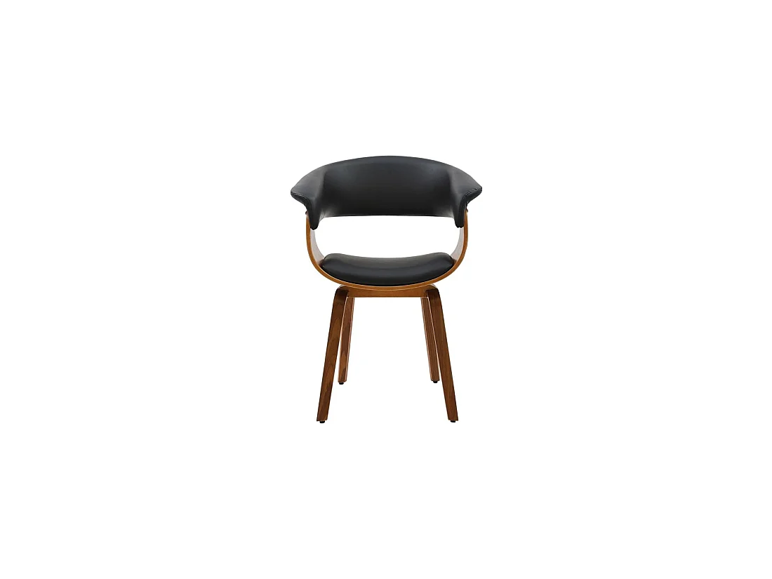 Silla contemporánea NERA en cuero artificial negro y estructura de efecto madera oscura con reposabrazos