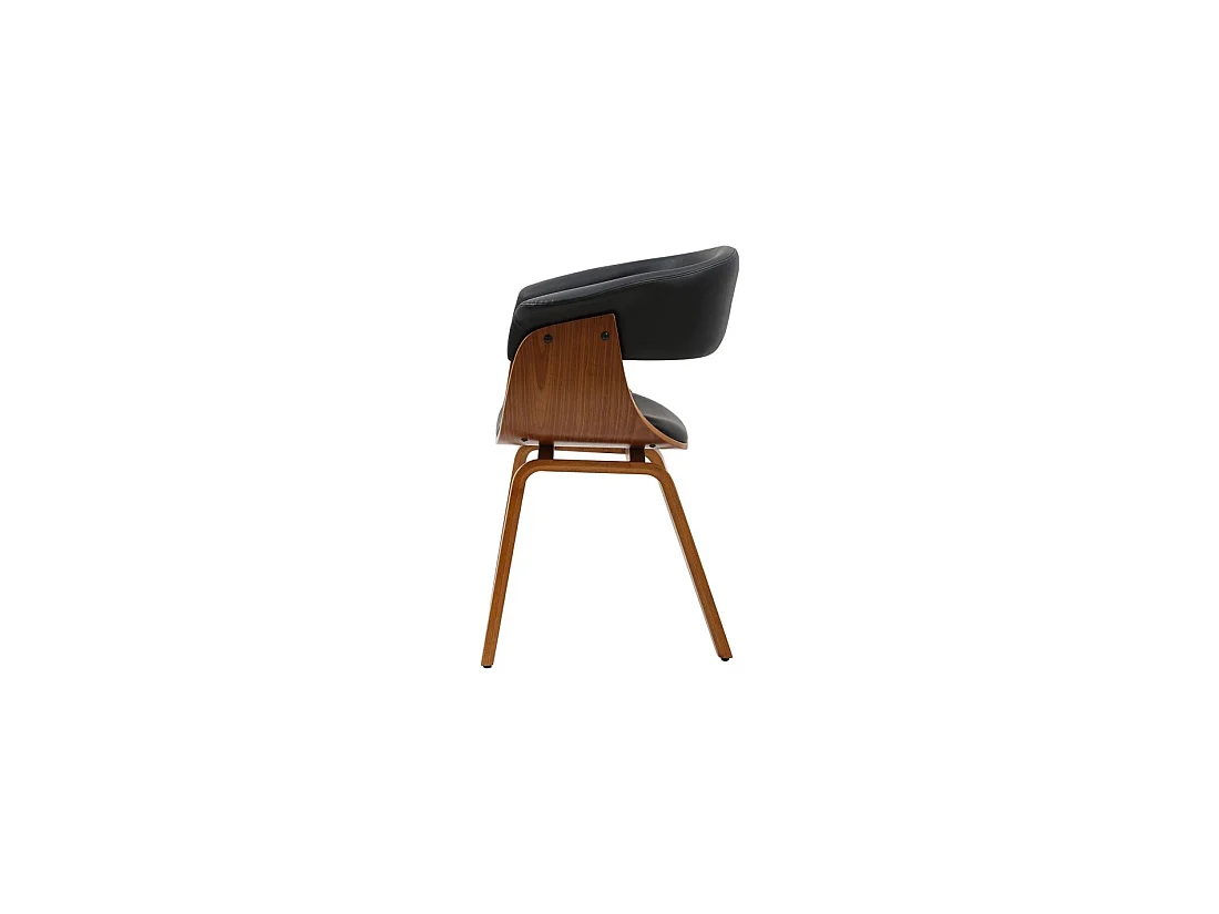 Silla contemporánea NERA en cuero artificial negro y estructura de efecto madera oscura con reposabrazos