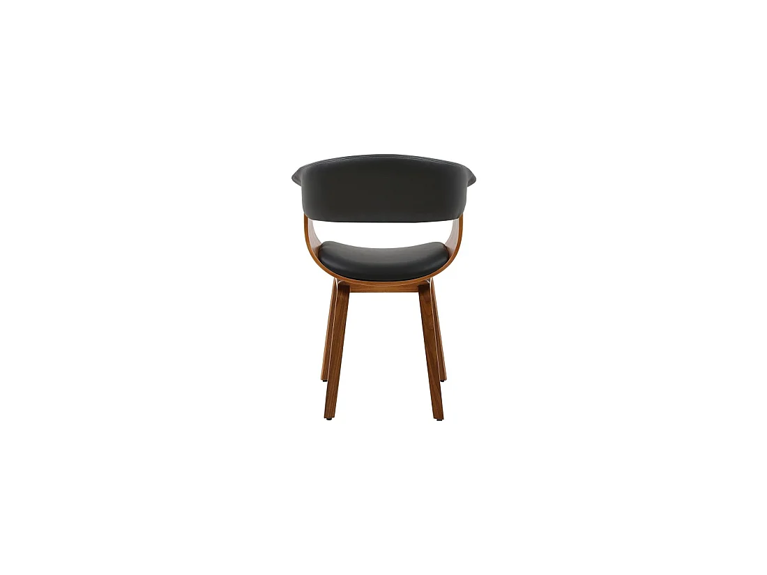 Silla contemporánea NERA en cuero artificial negro y estructura de efecto madera oscura con reposabrazos
