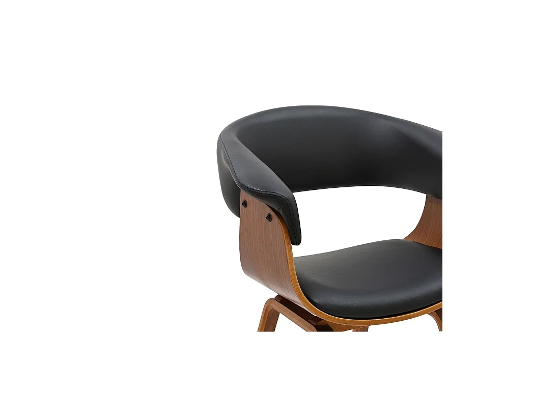 Silla contemporánea NERA en cuero artificial negro y estructura de efecto madera oscura con reposabrazos