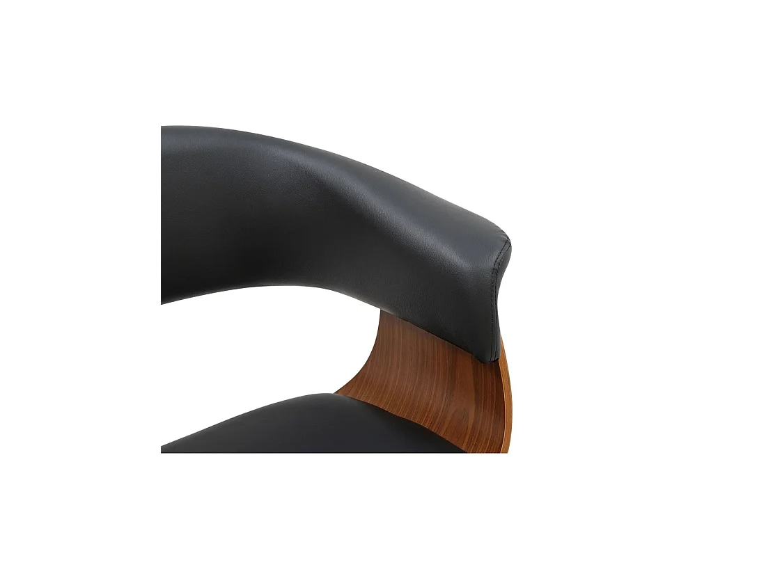 Silla contemporánea NERA en cuero artificial negro y estructura de efecto madera oscura con reposabrazos