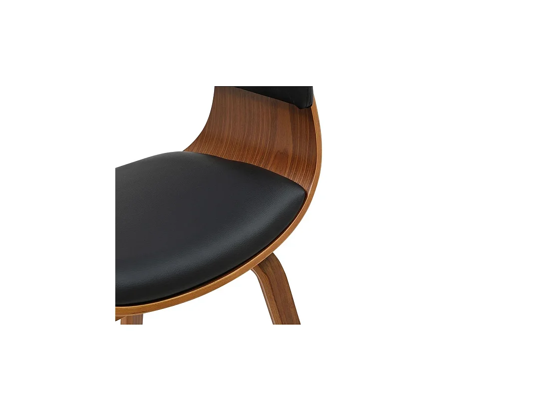 Silla contemporánea NERA en cuero artificial negro y estructura de efecto madera oscura con reposabrazos