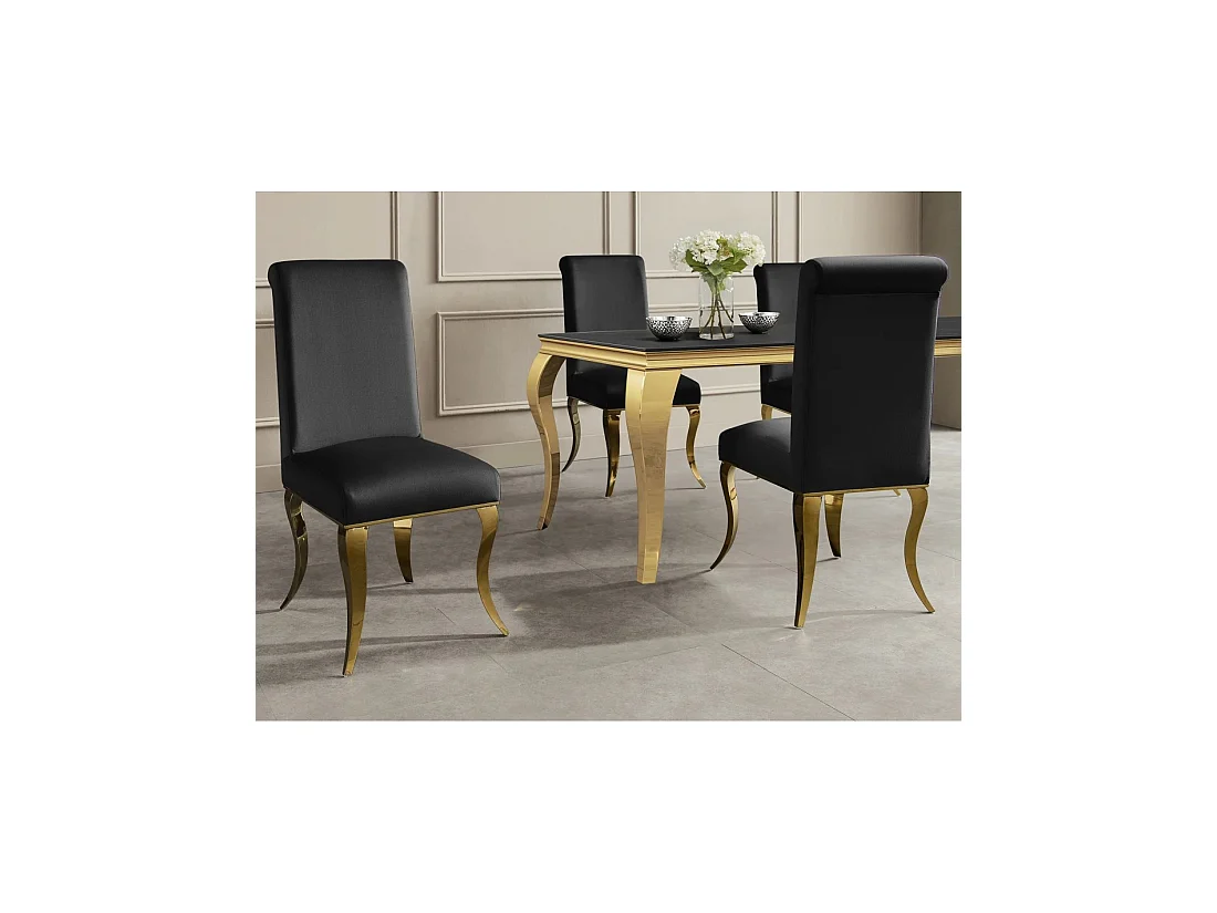 Lot de 2 chaises baroques VELENA en velours noir avec haut dossier et pieds dorés galbés
