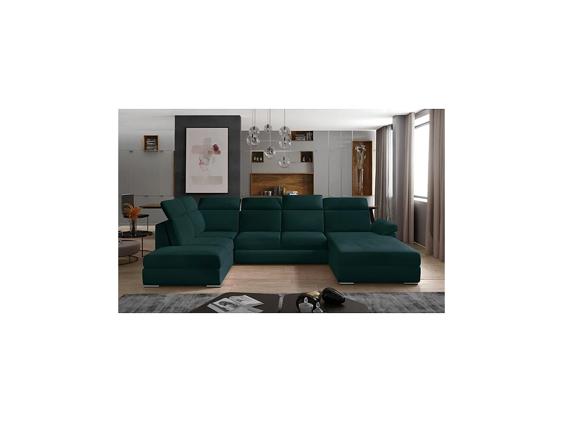 Canapé panoramique convertible MAJESTA 5 places vert foncé – angle droit avec coffre
