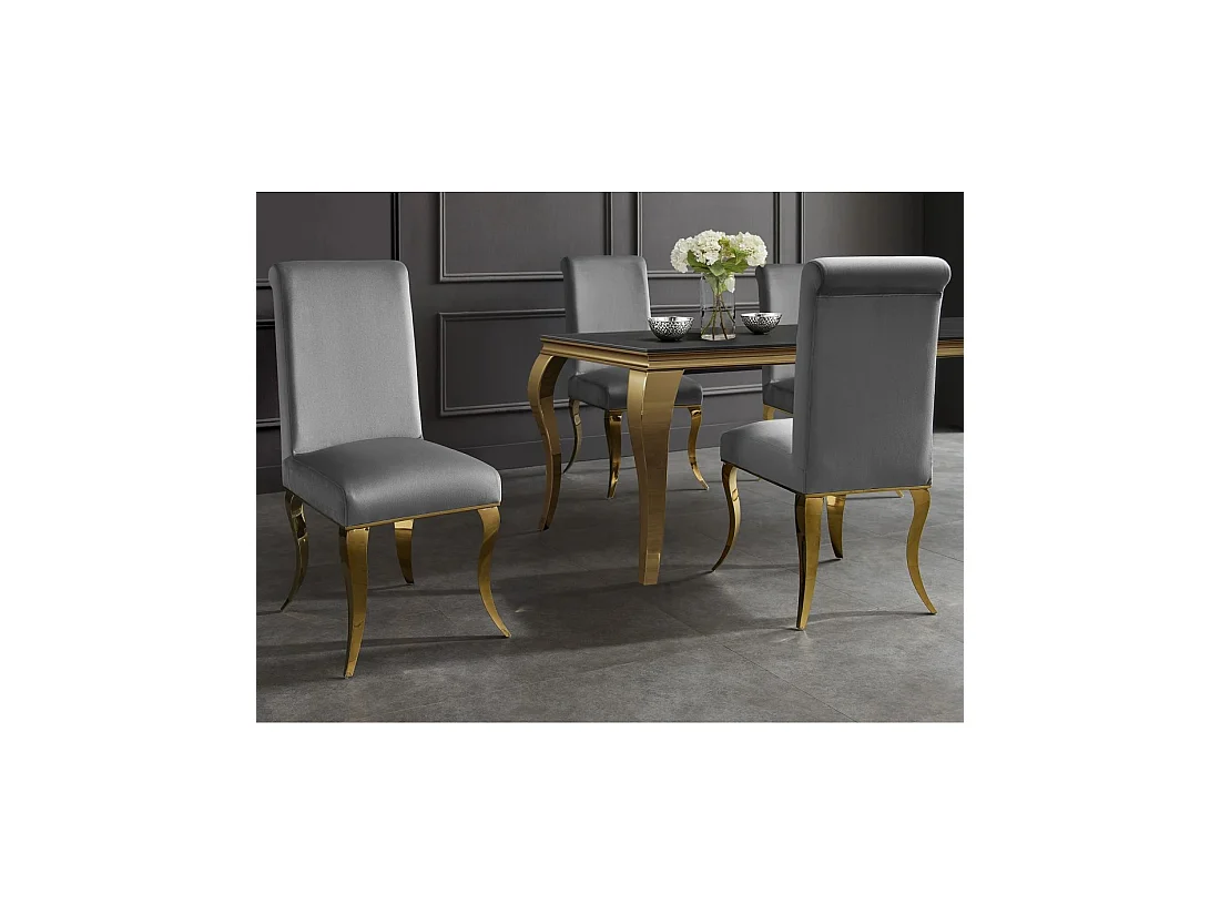 Lot de 2 chaises baroques VELENA en velours gris avec haut dossier et pieds dorés galbés