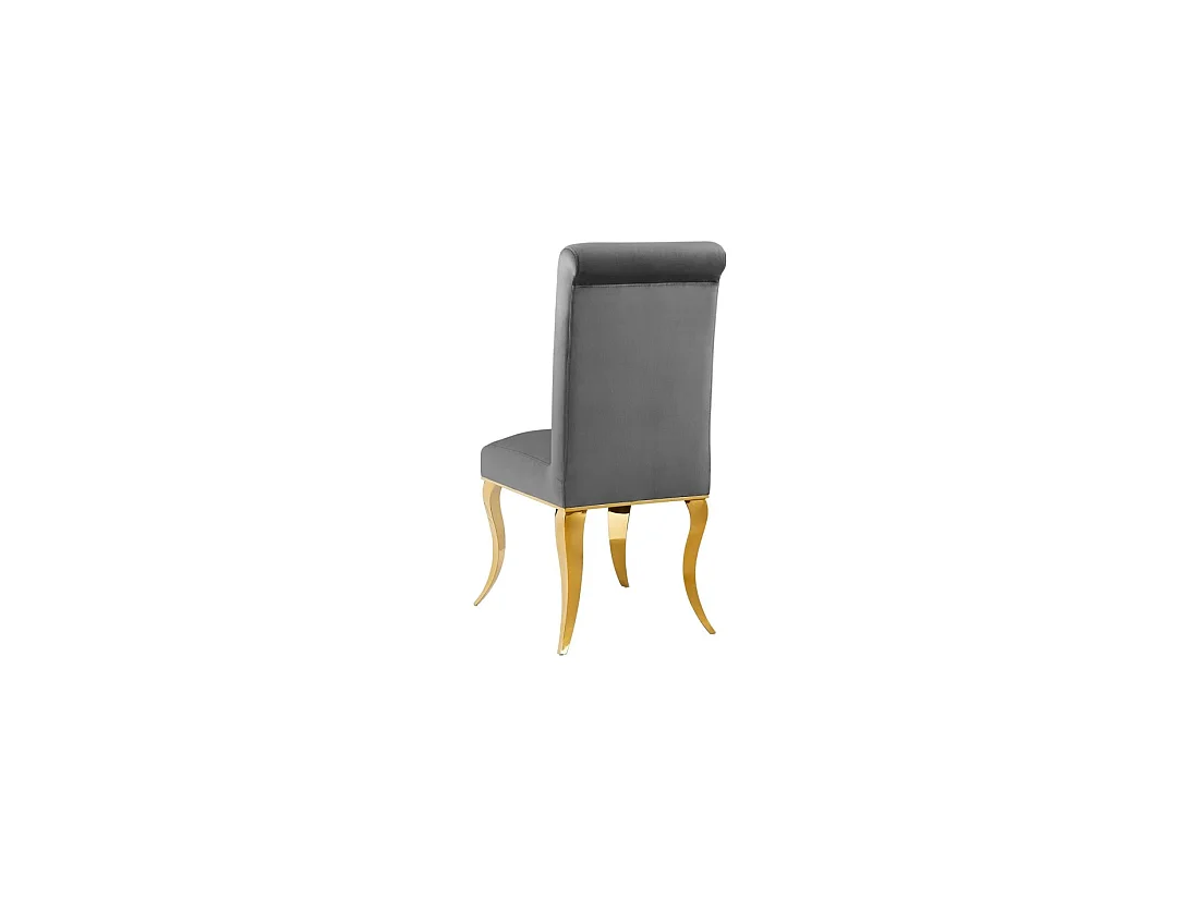 Lot de 2 chaises baroques VELENA en velours gris avec haut dossier et pieds dorés galbés