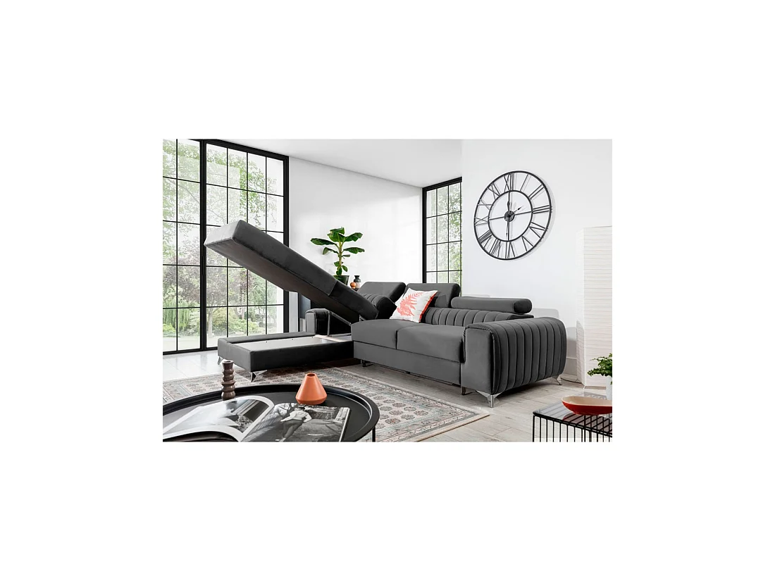 Canapé d'angle gauche Gris foncé convertible 3 places JAYSON avec couchage