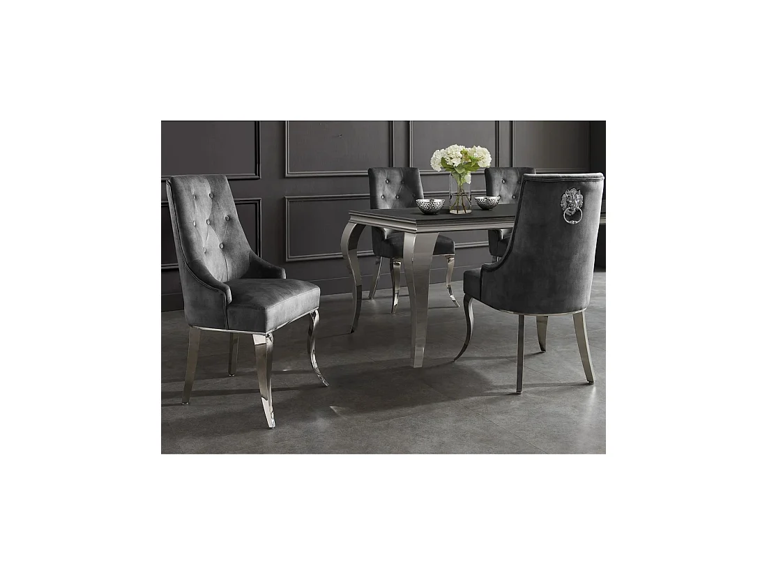 Lot de 2 chaises baroques VELENA en velours gris capitonné avec pieds argentés