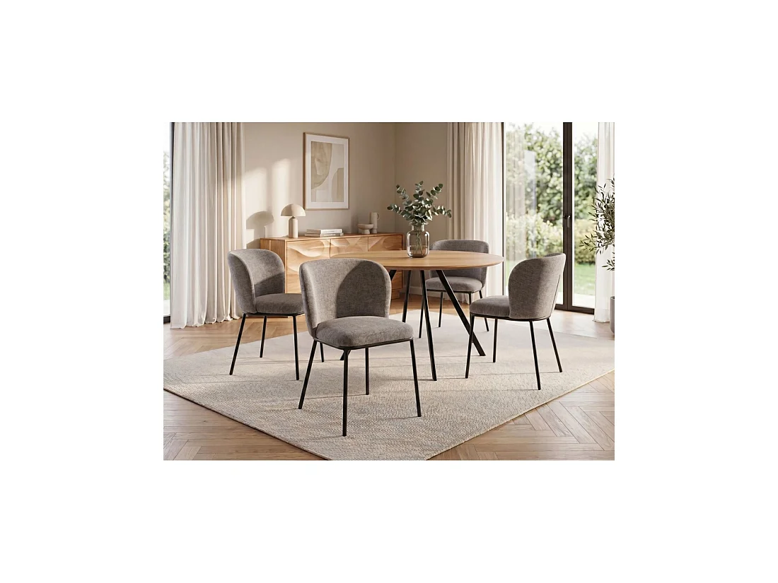 Lot de 2 chaises PAVIA gris beige – Dossier enveloppant arrondi et pieds fins noirs