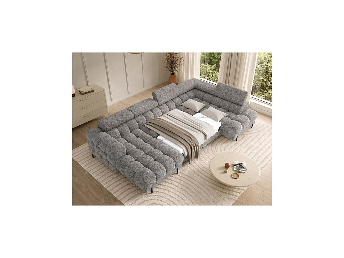 Canapé panoramique convertible Gris chiné angle droit FERARIA 358x93x202cm