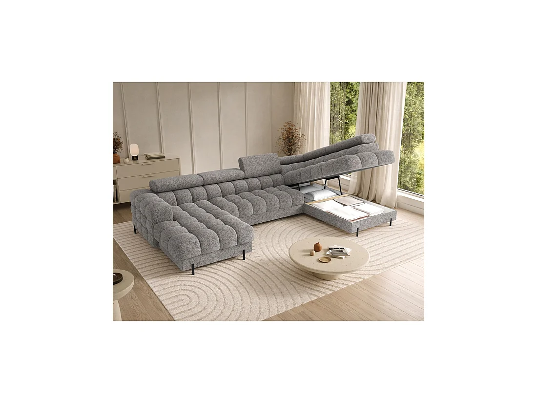 Canapé panoramique convertible Gris chiné angle droit FERARIA 358x93x202cm