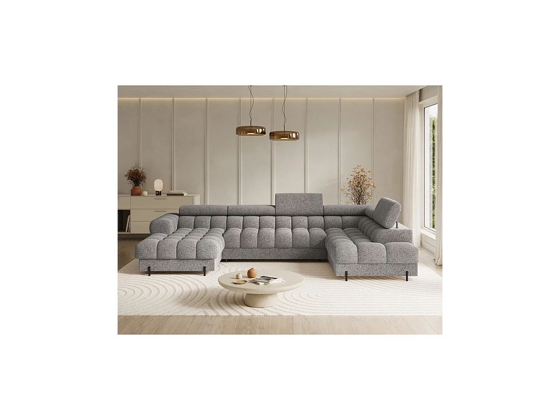 Canapé panoramique convertible Gris chiné angle droit FERARIA 358x93x202cm
